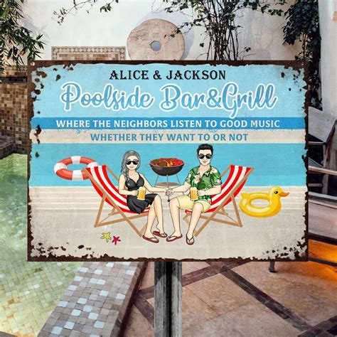 Swimming Poolside Bar - Pool Sign - Personalized Metal Signs