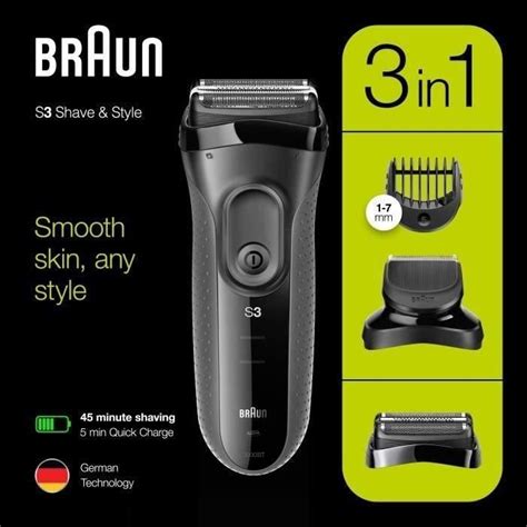 Rasoir électrique sans fil BRAUN Series 3 Shave Style 3000BT outil 3