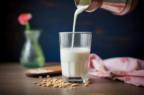 Premium Photo Macro Shot Of Soy Milk Pouring Into A Glass