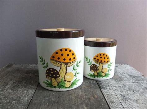 Vintage 1970s Mushroom Canister Set Mushroom Kitchen Decor 1970s