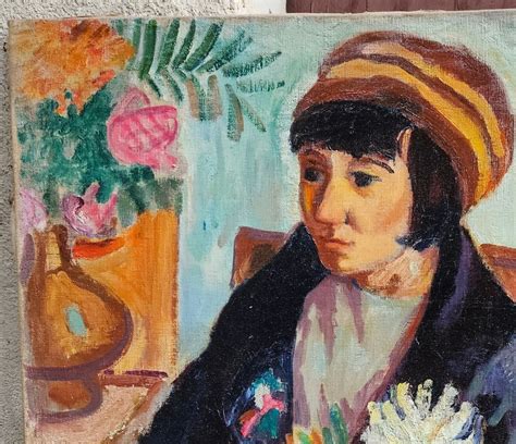 Proantic Femme Au Bouquet De Fleurs Par Laszlo Barta 1902 1961