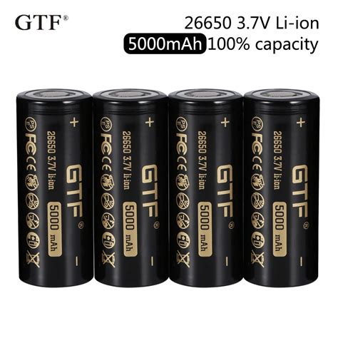 Pilha recarregável li íon 2020 v nova gtf 26650 5000mah 100