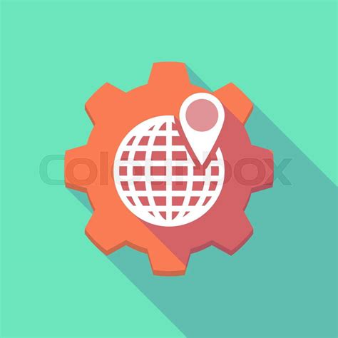 Illustration Of A Long Shadow Gear Icob With A World Globe Colourbox