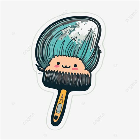Cute Blue Hair Brush Sticker Clipart Vector Sticker Design With