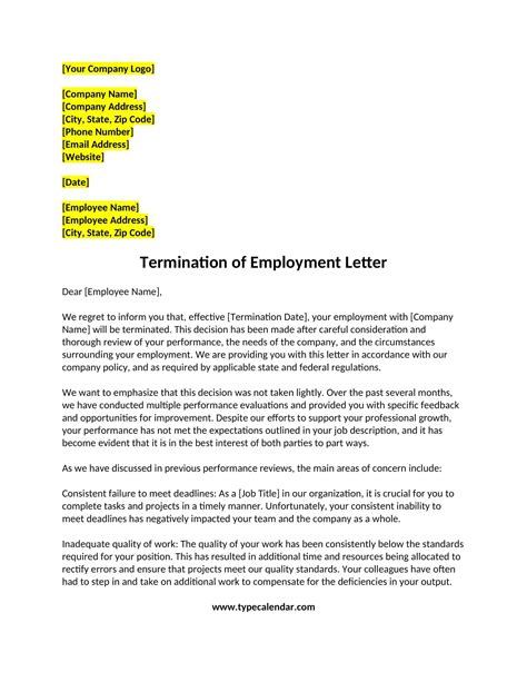 Free Printable Termination Letter Templates [word Pdf] Employee