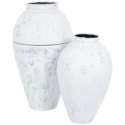 Reviews For Litton Lane White Tall Distressed Pot Floor Metal