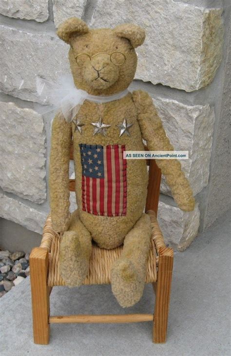 Large Americana Teddy Bear American Flag Stars Primitive United States