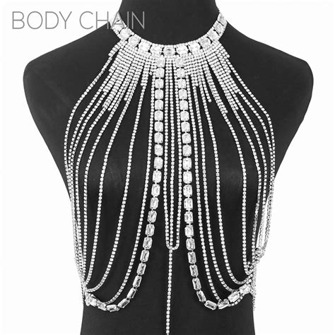 Stylish Large Crystal Necklace With Tassels Iconic Bodychain