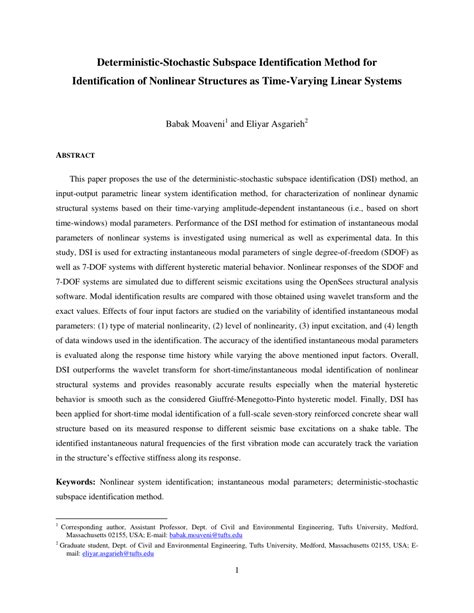 PDF Deterministic Stochastic Subspace Identification Method For