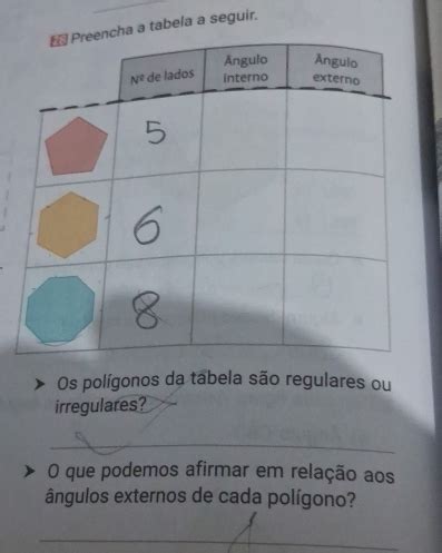 Solved A Tabela A Seguir Os Pol Gonos Da Tabela S O Regulares Ou