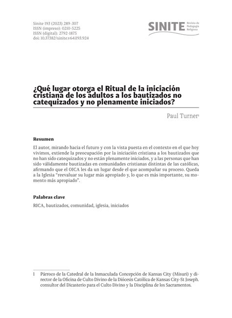 Pdf Qu Lugar Otorga El Ritual De Iniciaci N Cristiana De Los