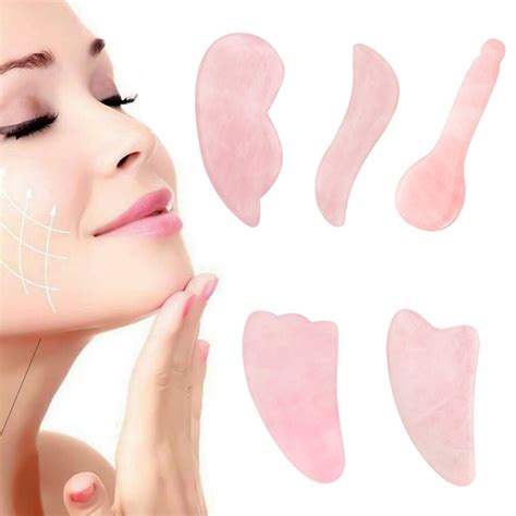 Pedra De Jade Natural Gua Sha Placa De Massagem Rosa Quartzo Guasha