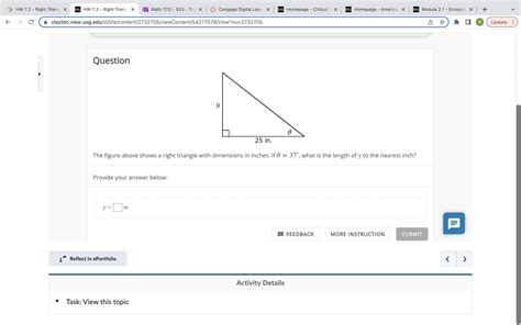 The Figure Above Shows A Right Triangle With Dimensions In Inches If