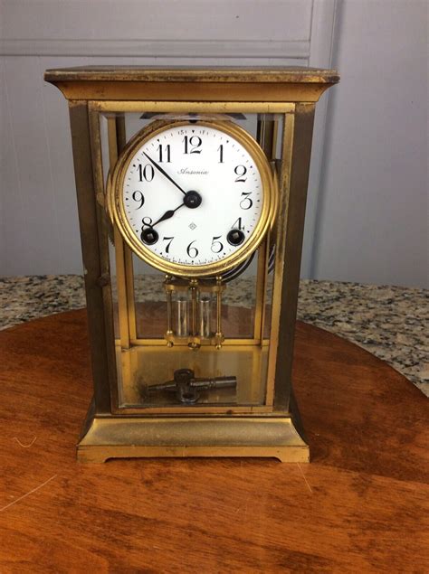 Antique Ansonia Crystal Regulator Mantel Shelf Clock W Faux Mercury