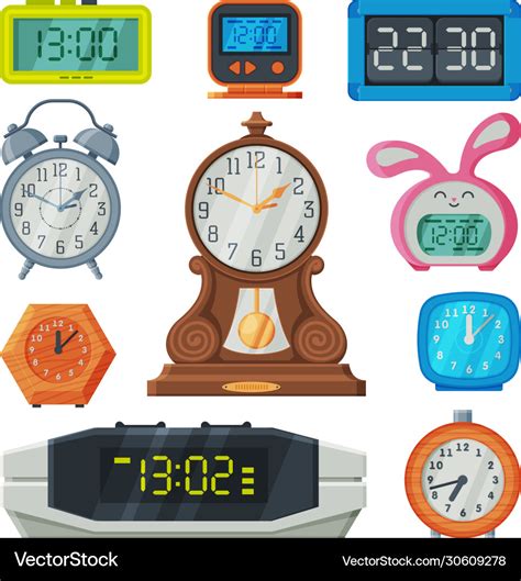 Digital and analogue table clocks collection old Vector Image