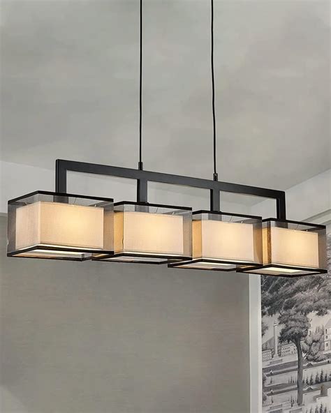 7PMBEANE Modern Rectangular Chandelier Hanging Light Fixture 4 Lights