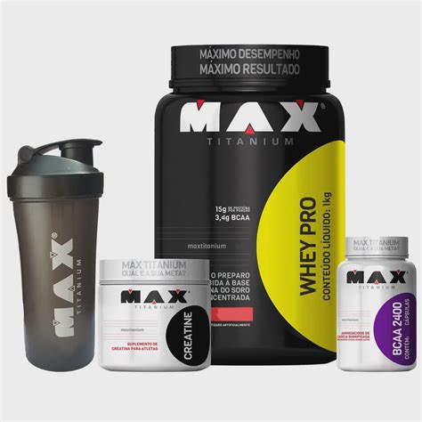 Combo Whey Pro Kg Bcaa Creatina Coqueteleira Max Titanium Em