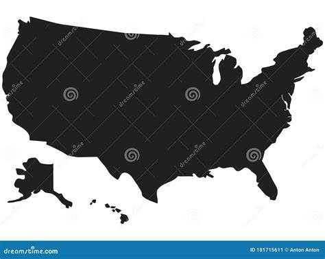 Vector Silhouette Map Of The United States Of America Hand Drawn Black