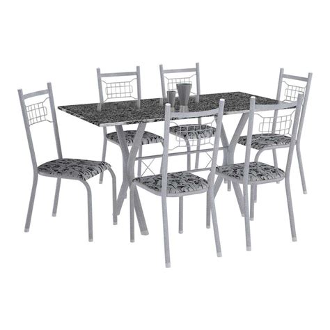 Conjunto De Mesa Miami 6 Cadeiras Lisboa Branco Prata E Branco