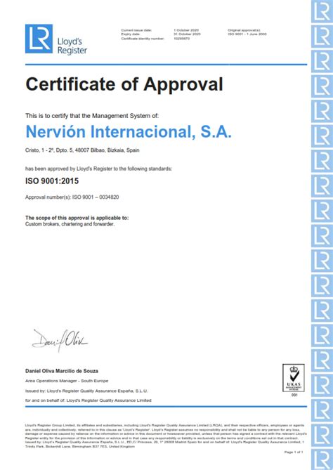 Lloyds Register Certificado ISO 9001 Nervion Internacional