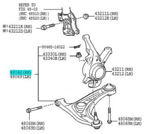 TOYOTA Genuine 48068 59155 Front Suspension Arm SUB ASSY LWR NO 1 RH