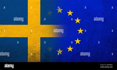 Flag of the European Union with The Kingdom of Sweden national flag ...