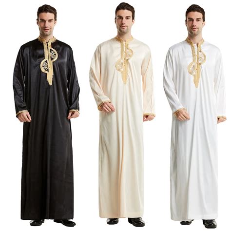 Muslim Saudi Arab Mens Robe Long Sleeve Thobe Jubba Dishdasha Thawb