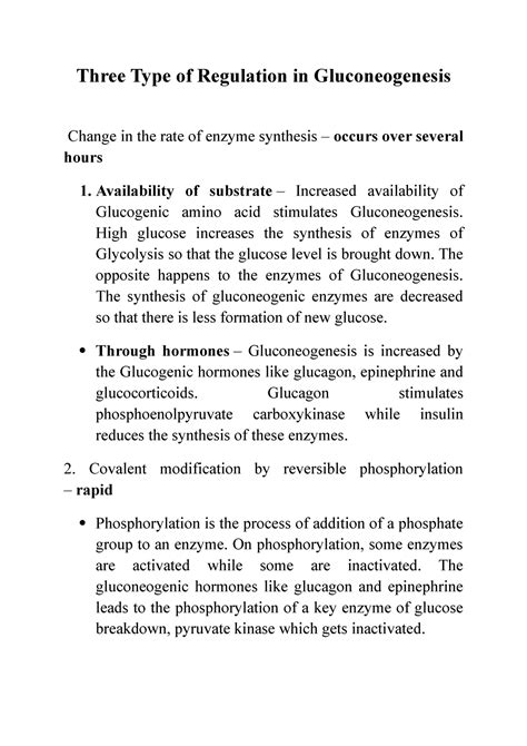 Three Type of Regulation in Gluconeogenesis - High glucose increases ...