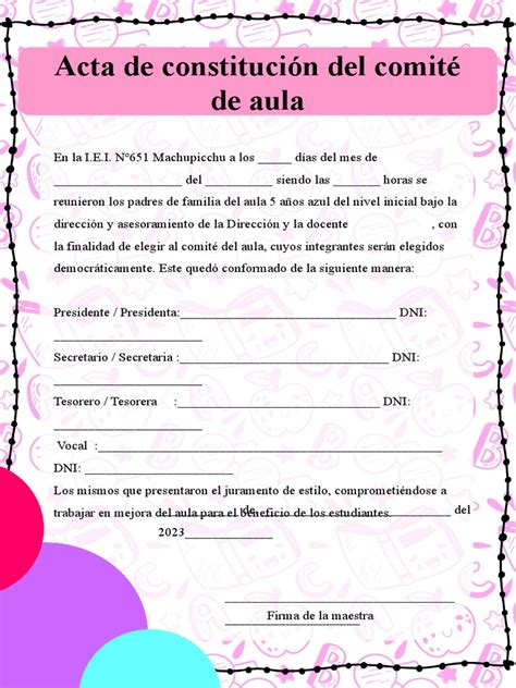 Acta De Conformación De Comité De Aula Pdf