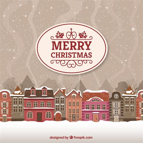 Free Vector Merry Christmas Card With Urban Landscape