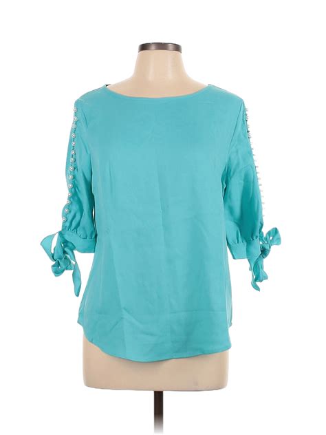 Shein 100 Polyester Colored Blue Long Sleeve Blouse Size L 62 Off