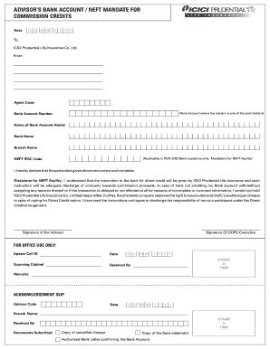 Fillable Online ADVISORS BANK ACCOUNT NEFT MANDATE FOR Fax Email