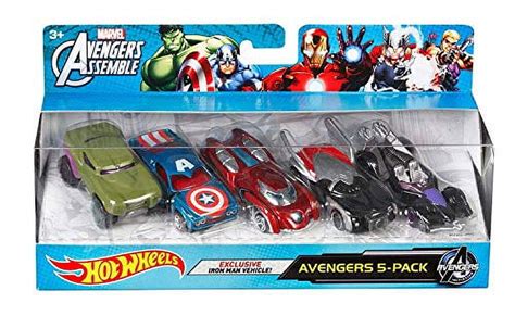 Hot Wheels Marvel Avengers Pack Superhero Character Cars With Iron Man Hulk Captain America