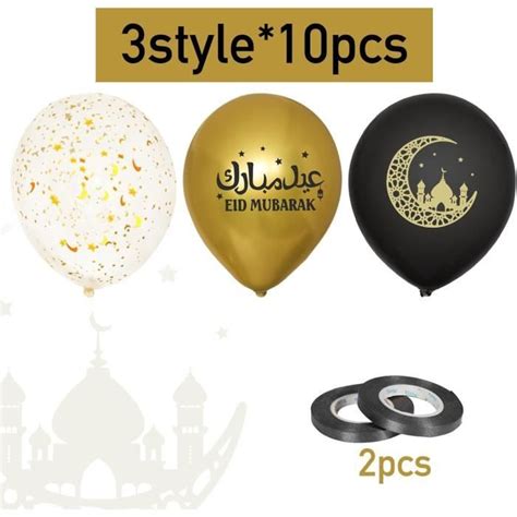 30Pcs Ballons Eid Mubarak Avec Rubans De Soie Lune Ballons En Latex Lot