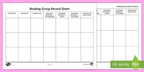 Reading Groups Record Planning Template