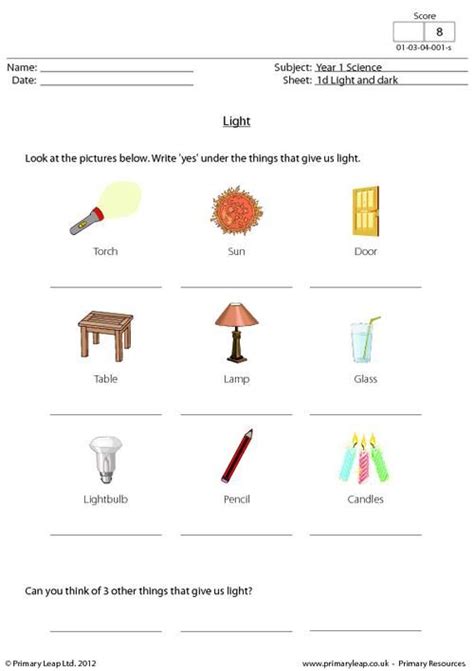 What Is Light Worksheet First Grade