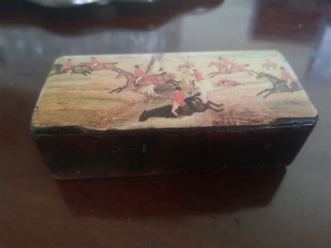 Victorian Papier Mache Snuff Box Fox Hunting Scene Etsy