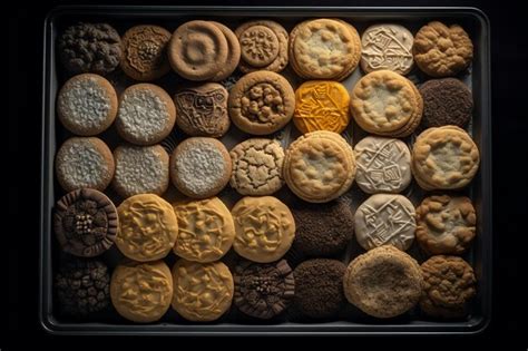 Premium AI Image | A tray of biscuits with different flavors including ...