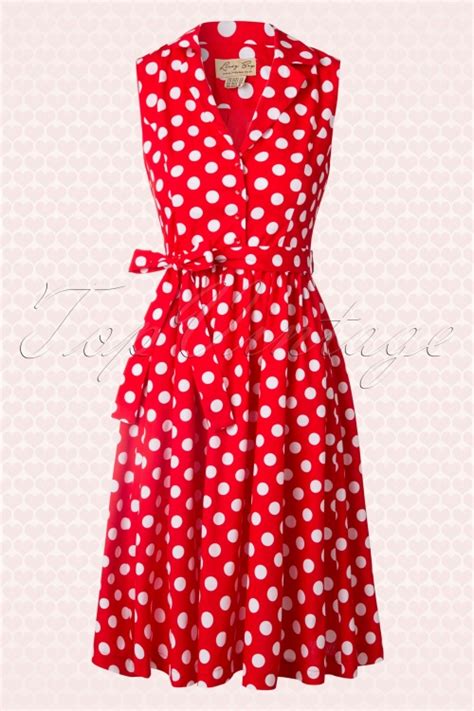 50s Matilda Flirty Polkadot Shirt Dress In Red