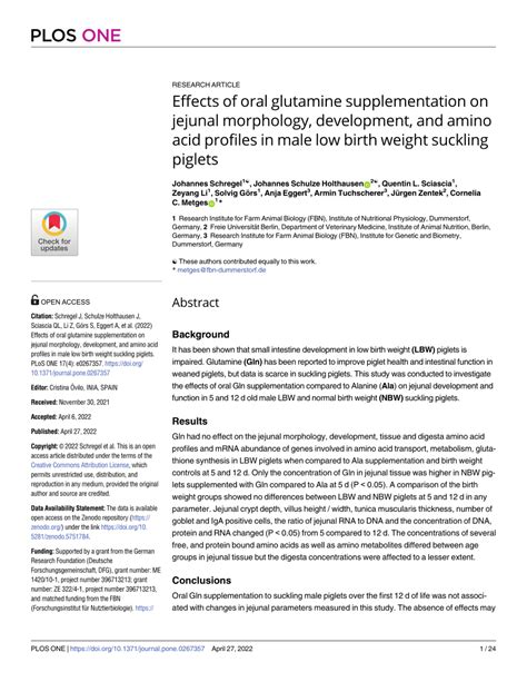 PDF Effects Of Oral Glutamine Supplementation On Jejunal Morphology