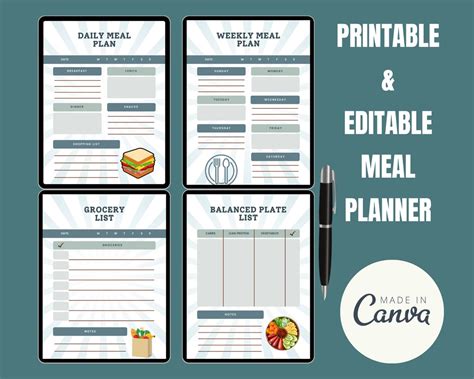 Editable Meal Planner Daily Meal Planner Weekly Meal Planner Monthly Meal Planner Shopping