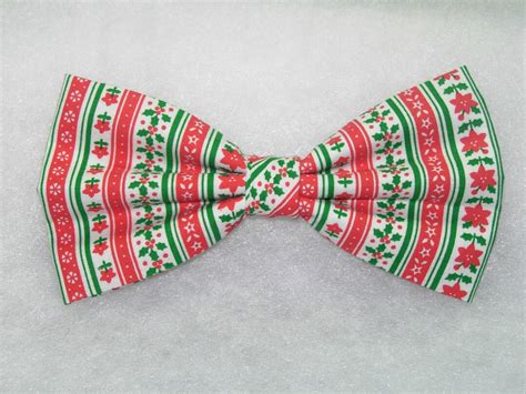 Christmas Stripe Pre Tied Bow Tie Christmas Trees Poinsettias Holly