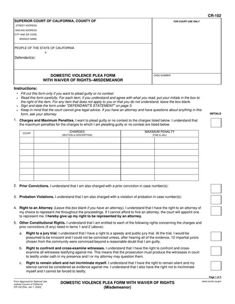 Form Cr 102 Download Fillable Pdf Or Fill Online Domestic Violence Plea