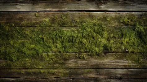 Vertical Mossy Barn Board Texture Naturally Aged Outdoors With Dark Brown And Green Wooden