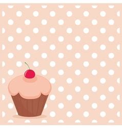 Cherry Cupcake On White Polka Dots Pink Background