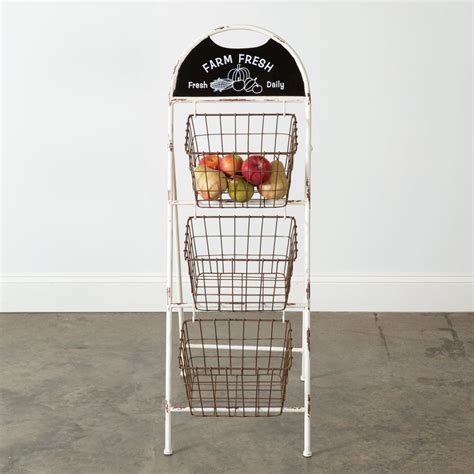 Farm Fresh Three Tier Wire Basket Display Stand