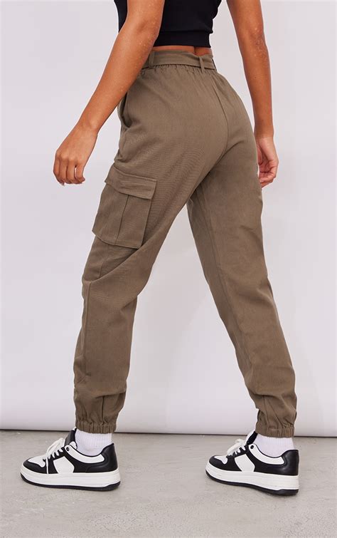 Khaki Buckle Detail Cargo Trouser Trousers Prettylittlething