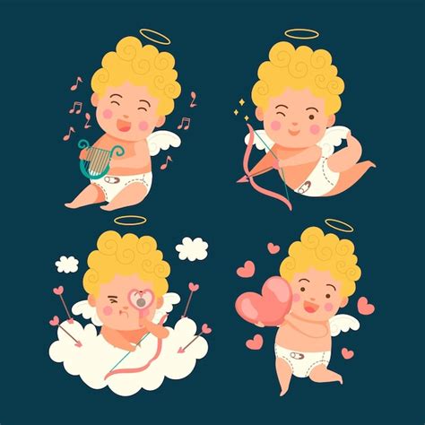 Colección de personajes de cupido en diseño plano Vector Gratis