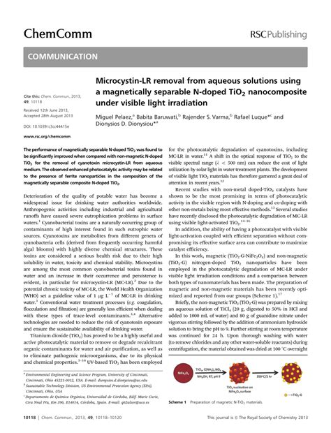 (PDF) Microcystin-LR removal from aqueous solutions using a ...