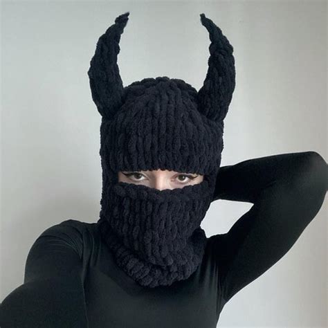 Devil Balaclava Balaclava With Horns Knitted Hat Devil Etsy